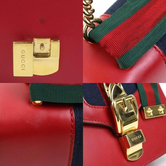 GUCCI Red Leather Sylvie Shoulder Bag - Picture 4 of 5
